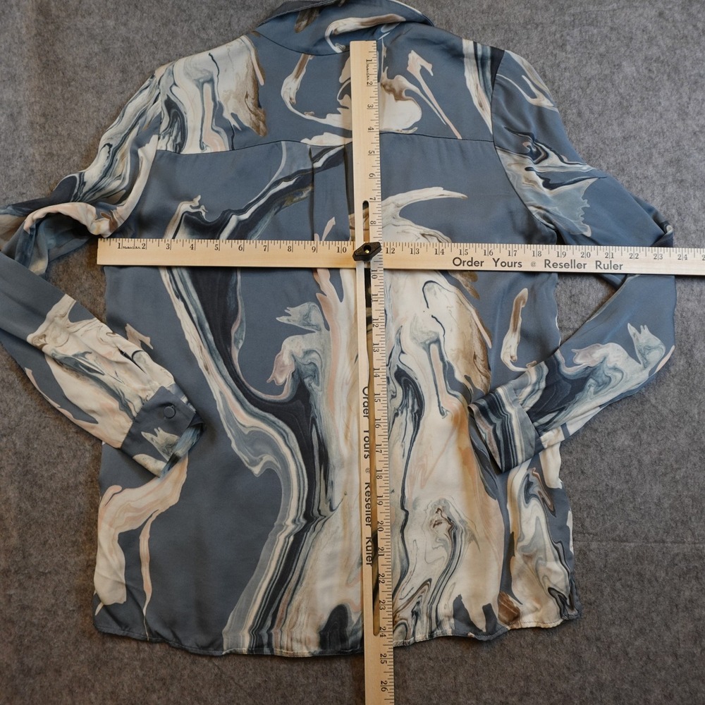 Lafayette 148 Top Womens Small Blue Rigby Marble Print Long Sleeve Button Up Art - Picture 6 of 9